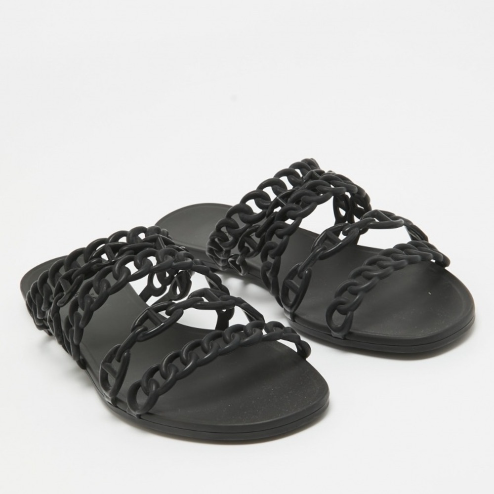 Hermes Black Sandals Woven Design Flat Slides. Chain d'Ancre Flat Slides Size 36 - Picture 5 of 6